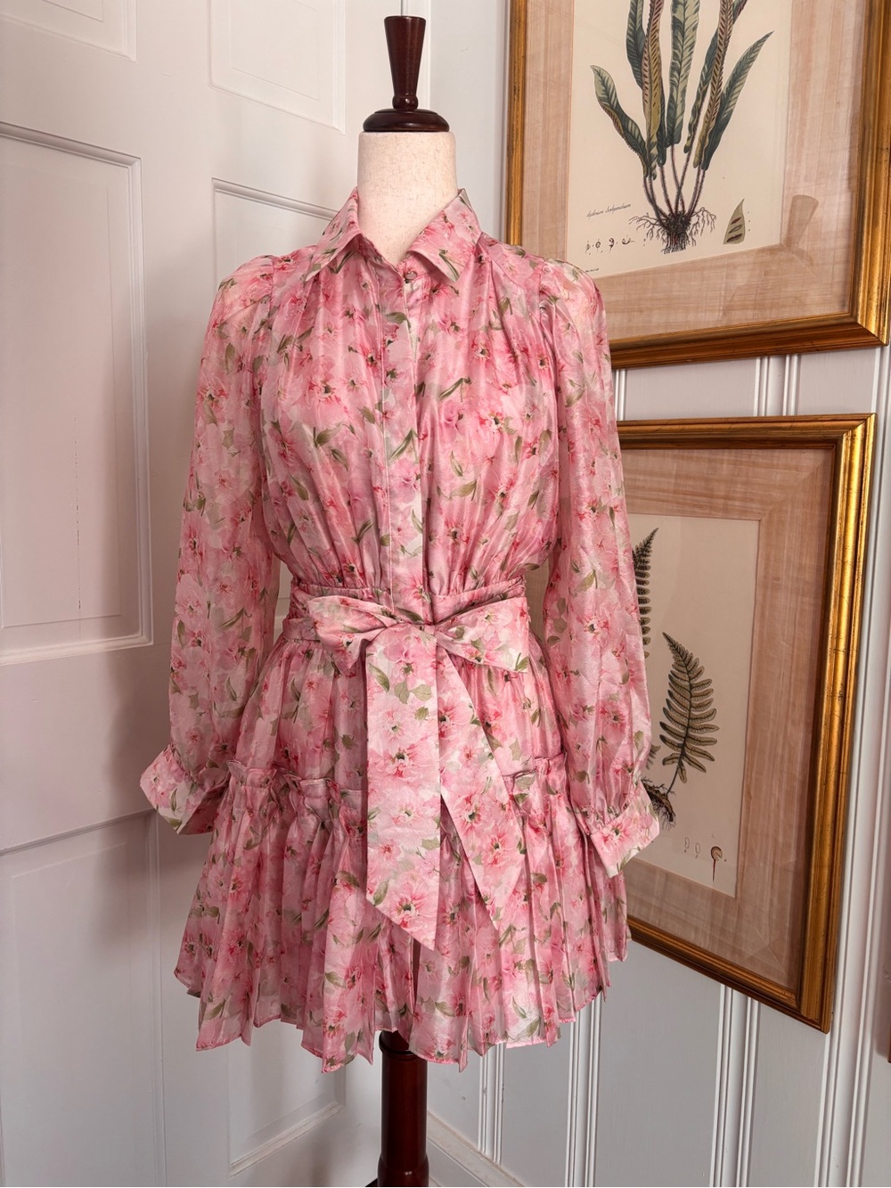 En Saison Josette Pink Floral Button-Front Dress with Tie Waist